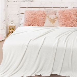PiccoCasa Sofa Couch Solid Lightweight Cotton Knit Soft Throw Blanket - 1 of 4