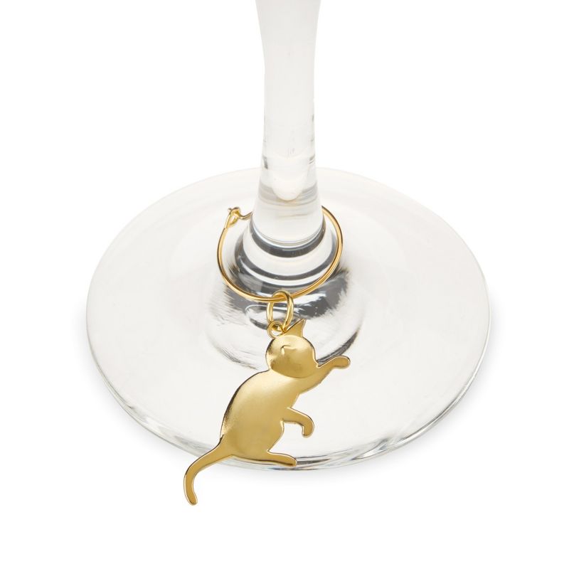 Twine Cat Lovers Wine Charms with Six Unique Designs, Drink Markers for Stemware, Gold, 3 of 5