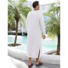 Coolmee Men's Drawstring V-neck Long Sleeve Robe Side Split Kaftan Long Gown Thobe - 2 of 3