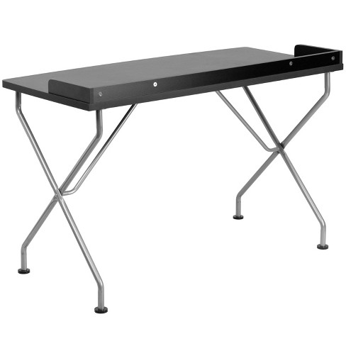 Computer Desk With Frame Black Laminate Top Silver Frame