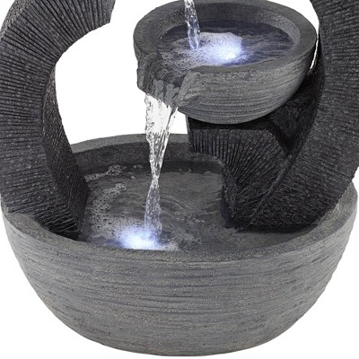 Gray Faux Stone LED Lighted Cascading Outdoor Floor Fountain