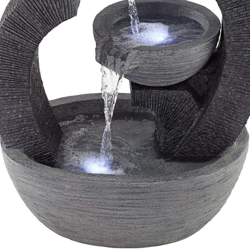 John Timberland Three Cup Modern Japanese Cascading Outdoor Floor Water Fountain with LED Light 31 1/2" for Yard Garden Patio Home Deck Porch Exterior, 6 of 12