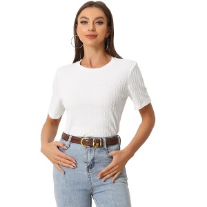 Allegra K Women's Casual Round Neck Basic Textured Summer T-Shirt - 1 of 4