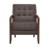 Okak Comfy Leather Accent Chair Contemporary Living Room Chair with Upholstered Tufted Cushion Walnut Finish Wood Armchair - 4 of 4