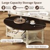 Lyngins 30.3" Mid-Century Modern Coffee Table, Round Vintage Center Table with Sliding Door Storage & Slatted Detail, Accent Table for Living Room, - 4 of 4