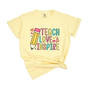 Simply Sage Market Women's Teach Love Inspire Pencil Short Sleeve Garment Dyed Tee - 1 of 4