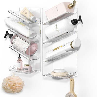 Attop Transparent Acrylic Bathroom Storage Box - Wall-mounted Suction Cup Shampoo Rack, No Drilling Rust-proof Sturdy Durable Shower Combination Shelf