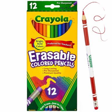 Crayola 12ct Erasable Colored Pencils, Cute School Supplies for Kids, Classroom Must Haves for Teachers, Drawing and Coloring Gift, Ages 5+
