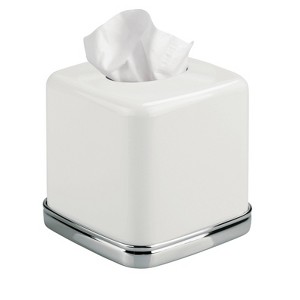 iDESIGN York Facial Tissue Box Cover Vintage White and Chrome - 1 of 4