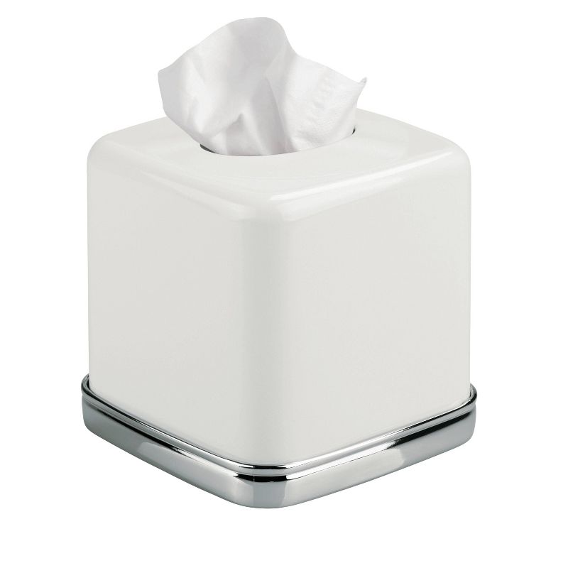 iDESIGN York Facial Tissue Box Cover Vintage White and Chrome, 1 of 7