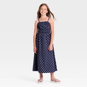 girls maxi dress squareneck in red pattern | size 5/6 Due to the light difference Girls' Printed Woven Maxi Dress