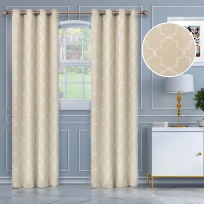 Vintage Geometric Trellis Room Darkening Semi- Blackout Curtains, Set of 2 by Blue Nile Mills