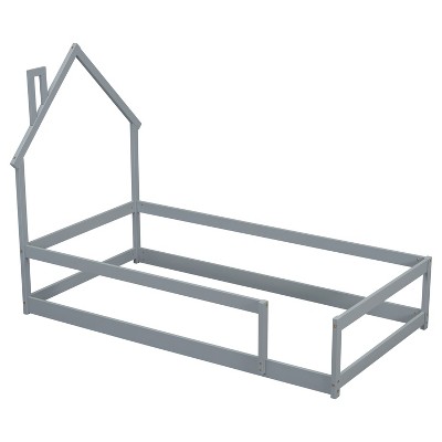 VYNXARIA Gray Pine Twin - Size Bed Frame with House-shaped Headboard and Rails