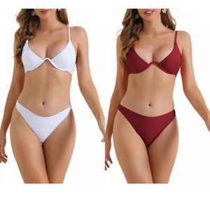 INSPIRE CHIC Women's Halter Underwire Adjustable Spaghetti Straps Triangle Bottoms Swimwear Bathing Bikini Suits 2 Sets - 1 of 4