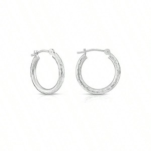 White Gold Hand Engraved Diamond - Cut Hoop Earrings Exquisite and Delicate - 1 of 4