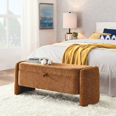 CAVINAS Oval Chenille Fabric Storage Ottoman Bench with Large Storage Space,Upholstered Storage Ottoman,Storage Bench for Living Room,Bedroom