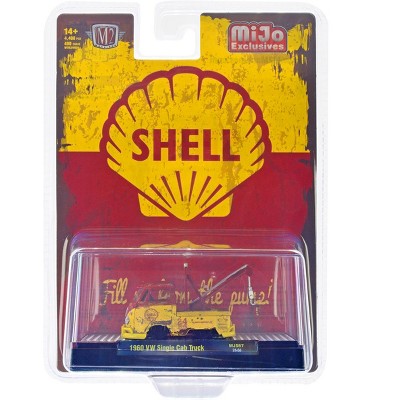 1960 Volkswagen Single Cab Tow Truck Yellow and Red (Weathered) "Shell Oil" Limited Edition 1/64 Diecast Model by M2 Machines