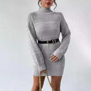 Women's Mock Neck Knit Dress, Versatile Bodycon Sweater Dress for Fall & Winter Casual Wear - 1 of 4
