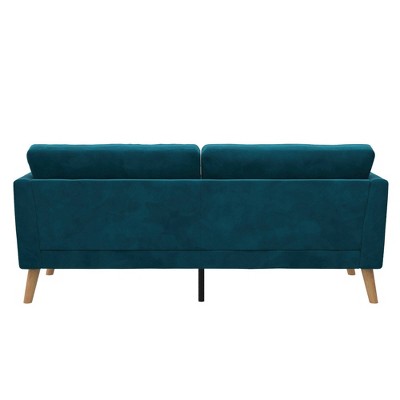 Mid-Century Boho Glam Blue Velvet Tufted Sofa