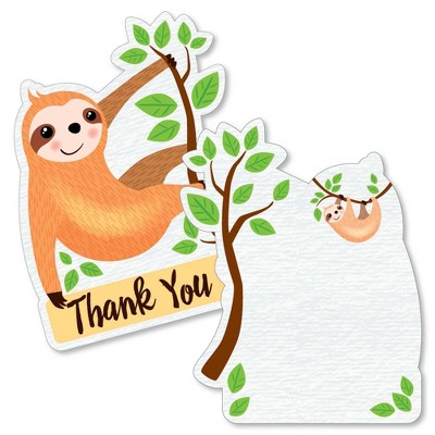 Big Dot of Happiness Let's Hang - Sloth - Shaped Thank You Cards - Baby Shower or Birthday Party Thank You Note Cards with Envelopes - Set of 12