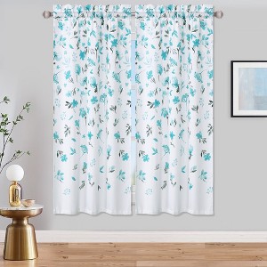 Farmhouse Watercolor Floral Flower Leaf Design Kitchen Curtains for Cafe Bathroom - 1 of 4