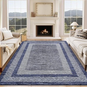 Acekool Modern Geometric Area Rug, Washable Non Slip Soft Low Pile Carpet, Distressed Bordered Foldable Accent Mat for Living Room Bedroom - 1 of 4