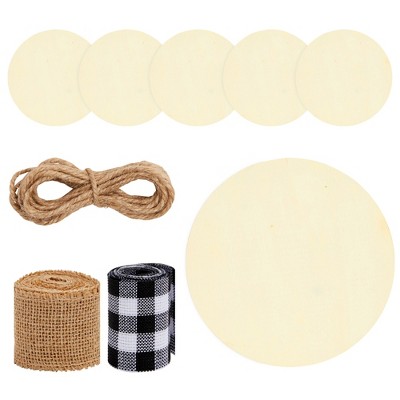 Bright Creations 6 Pack Unfinished Wooden Disks with Ribbon and Twine for Crafts, Wood Burning, Engraving, 14 Inches