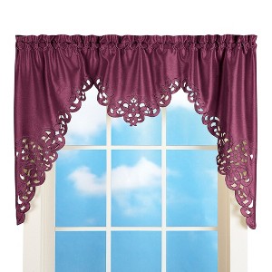 Collections Etc Elegant Scalloped Design Cut-Out and Embroidered Scroll Window Valance with Rod Pocket Top for Easy Hanging - 1 of 2