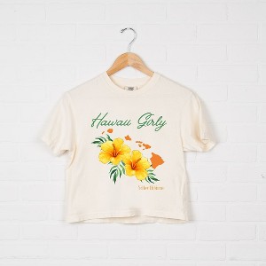 Simply Sage Market Women's Hawaii Girly Flower Short Sleeve Relaxed Fit Cropped Tee - 1 of 3