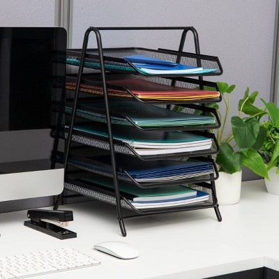 Black Metal Mesh 6-Tier Letter Tray Organizer