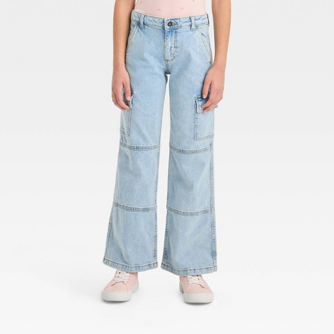 Pimaga Wide Leg Cargo Jeans Light Wash Denim