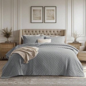King Quilt Set, Ultra Soft, Lightweight All - Season, Grey Summer Bedspread, 106x96 Inch, 2 Pillow Shams - 1 of 4