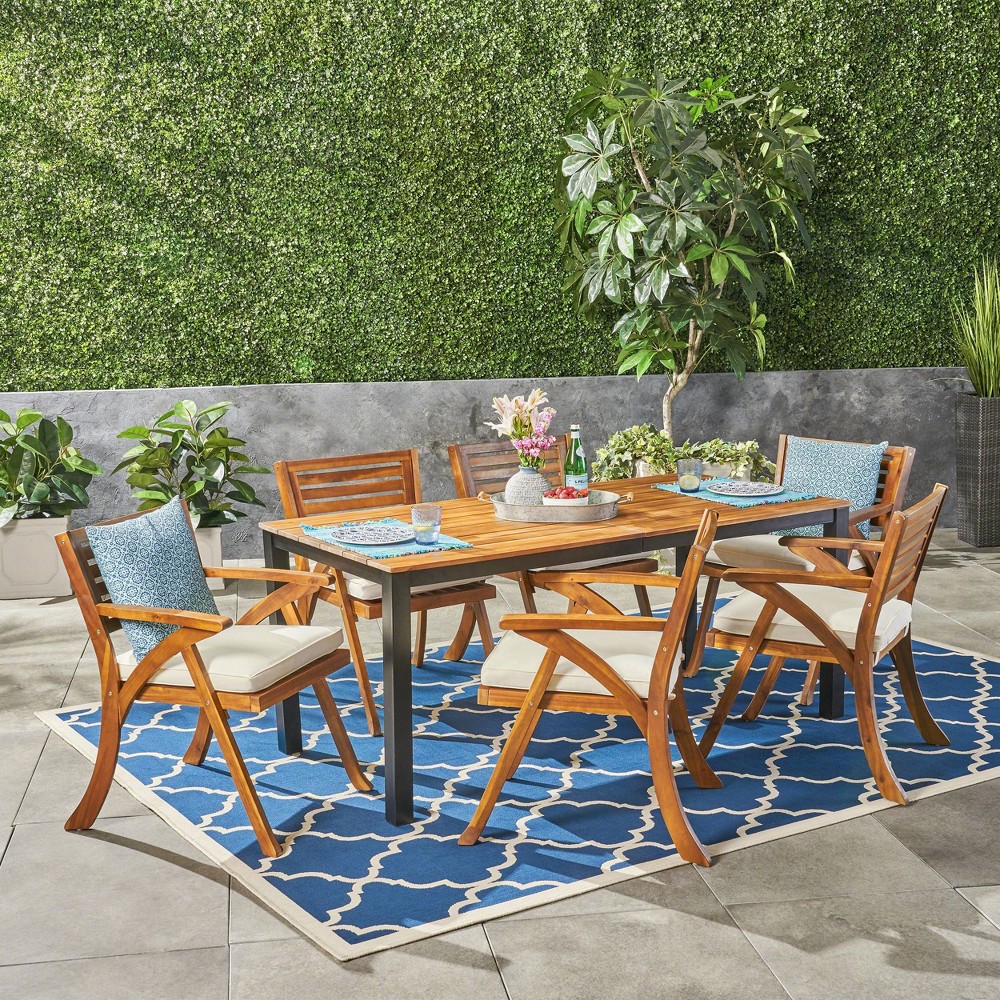 Photos - Garden Furniture 7pc Concord Acacia Wood Patio Dining Set Teak - Christopher Knight Home