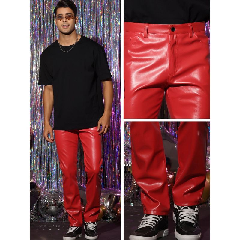 Lars Amadeus Men's Slim Fit Solid Color Nightclub Disco Faux Leather Pants, 4 of 6