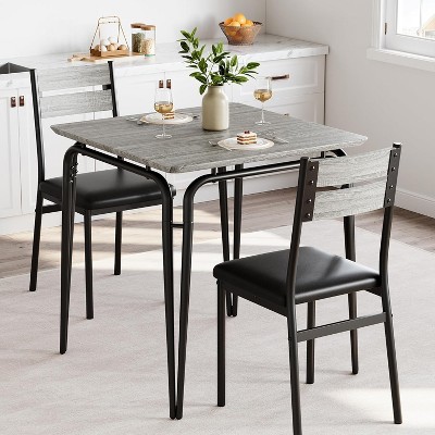 3-Piece Square Dining Table Set for 2, Small Kitchen Table with 2 Chairs, Black Dinette Set for Apartments, Small Spaces, Compact 2-Seater Table