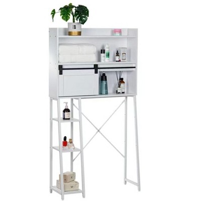 DOMETOUR Over Toilet Storage Cabinet with Sliding Door, Space-Saving Organizer, Toilet Paper Stand, for Bathroom/Laundry (WHITE)