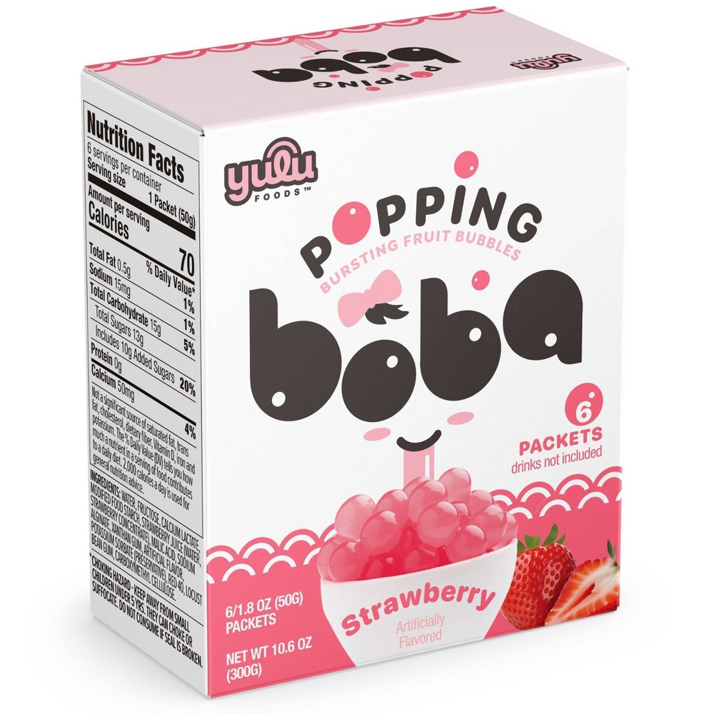 Yulu Boba Now Strawberry Instant Tapioca Boba Pearls for Boba Tea Packets - 6ct