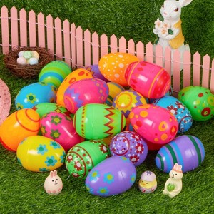 Joyfy 18PCS 3.15 Inch Printed Easter Eggs, Fillable Colorful Plastic Eggs for Easter Hunt Party Favors Basket Stuffers and Classroom Prize Supplies - 1 of 4