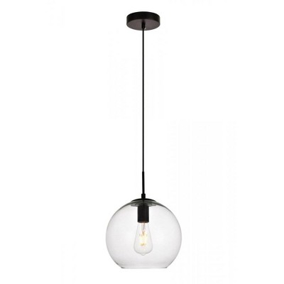 Elegant Lighting Placido Collection Pendant D9.8 H9.8 Lt:1 Black and Clear Finish
