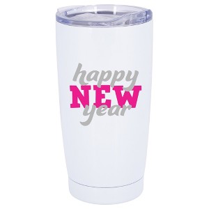 100 North 20 Ounce Stainless Steel On the Go Travel Tumbler With Push Top Lid, Happy New Year White - 1 of 4