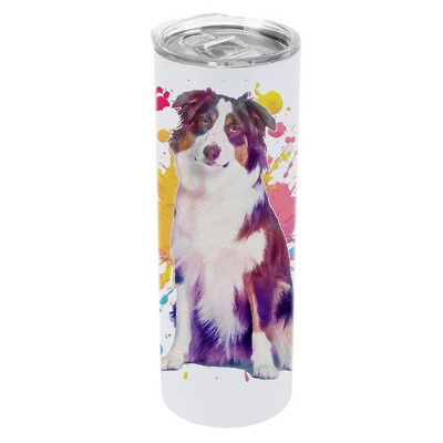 100 North 20 Ounce Stainless Steel On the Go Travel Tumbler With Push Top Lid, Australian Shepherd Paint Splatter