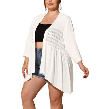 Agnes Orinda Women's Plus Size 3/4 Sleeve Lace Panel High-Low Hem Trendy Beach Cardigans