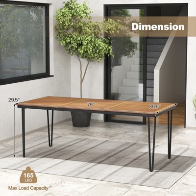 Natural Acacia Wood and Black Metal 8-Person Outdoor Dining Table