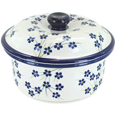 Blue Rose Polish Pottery Willow Round Baker with Lid