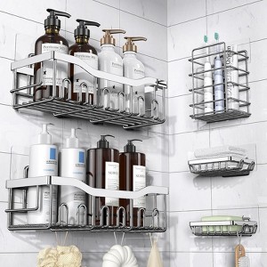 Attop Silver 5-Pack Rust-Resistant Stainless Steel Large Capacity Shower Shelves - No Drilling or Gluing Required Bathroom Storage Racks - 1 of 4