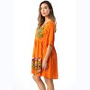 Riviera Sun Rayon Crepe Short Dress with Multicolored Embroidery 21824-BLK-M (Orange, Large) - 3 of 4