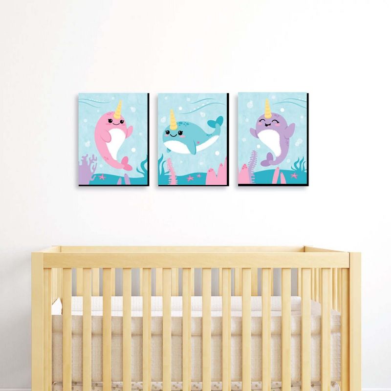 Big Dot of Happiness Narwhal Girl - Under the Sea Nursery Wall Art and Kids Room Decorations - Gift Ideas - 7.5 x 10 inches - Set of 3 Prints, 2 of 8