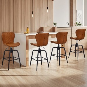VECELO Bar Stool Faux Leather Counter Height Barstool with Metal Legs and Footrest, Brown - 1 of 4