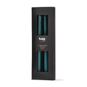 tag Color Studio 12" Traditional Taper Unscented Smokeless Paraffin Wax Candle Teal, Set of 4, Burn Time 8 hrs. - 1 of 3