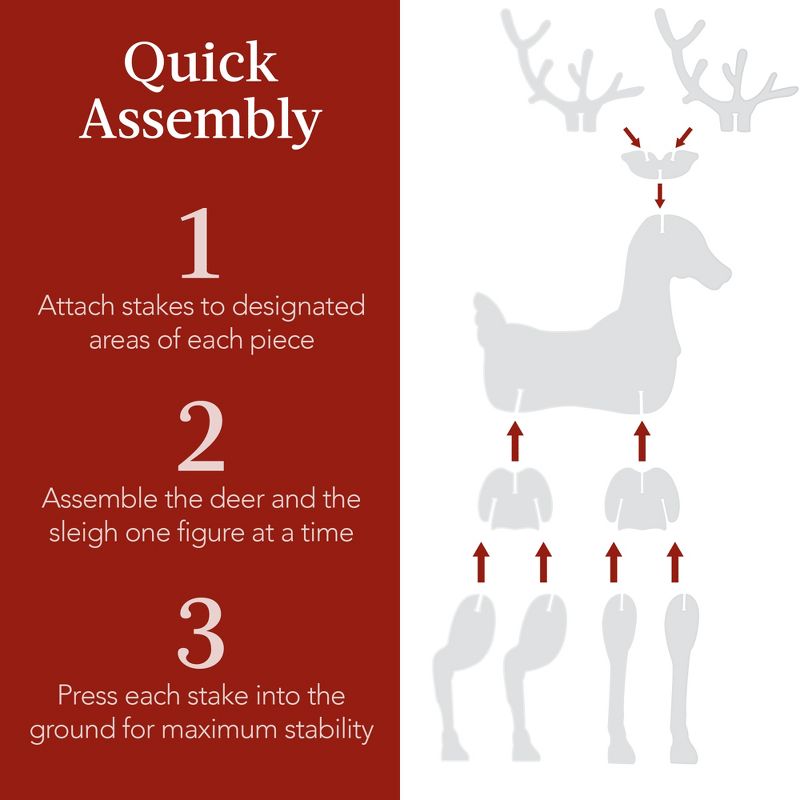 Best Choice Products 3-Piece 4ft Deer & Sleigh Silhouette Set, Outdoor Christmas Yard Decor w/ 6 Ground Stakes - White, 4 of 8
